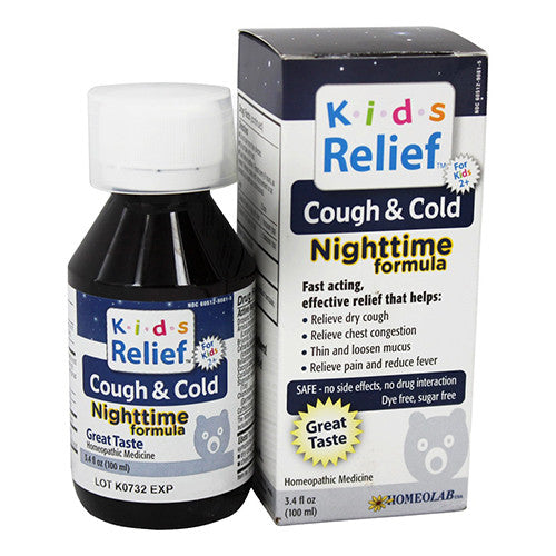 Kids Relief Night Time Formula Cough And Cold Syrup, Homeopathic - 3.4 Oz